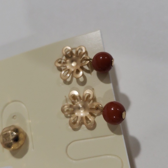 Elegant Set of 3 Gold tone Stud, Drop Earrings - Stylish Women's Fashion Jewelry - Picture 5 of 10